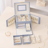 Veile Studios Light Pink Luxury Pu Leather Jewelry Storage Box 3 Tier Organizer With Mirror For Necklaces Earrings And Rings(Jewelry Is Photo Prop Not