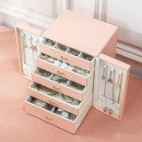 Jewellery Boxes Veile Studios Pink Elegant 5 Layer Large Capacity Jewelry Storage Box With Dual Opening Doors Perfect For Organizing Necklaces Rings E