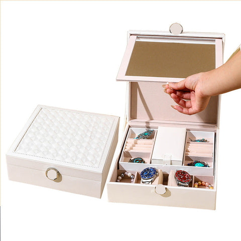 Jewellery Boxes Veile Studios White Luxury Quilted Jewelry Storage Box With Mirror And Multi Layer Compartments