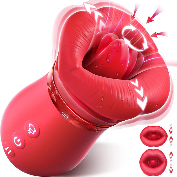 Red Lips Vibrating Stimulator Dual Action Suction & Licking Massager For Women Massagers & Wands