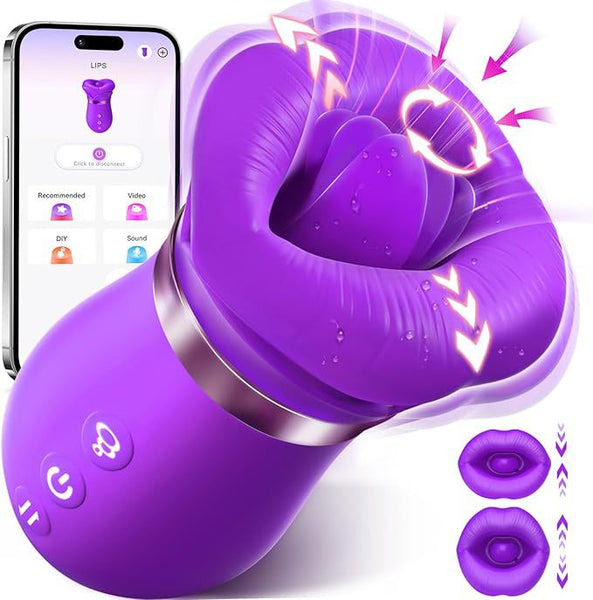 Purple Lips Vibrating Stimulator Dual Action Suction Licking Massager For Women Massagers & Wands