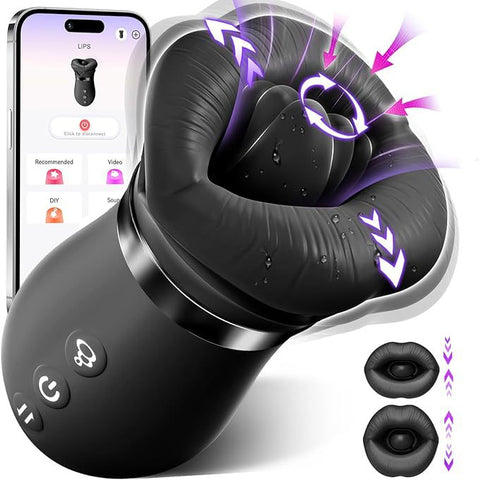 Black Lips Vibrating Stimulator Dual Action Suction & Licking Massager For Women Massagers & Wands
