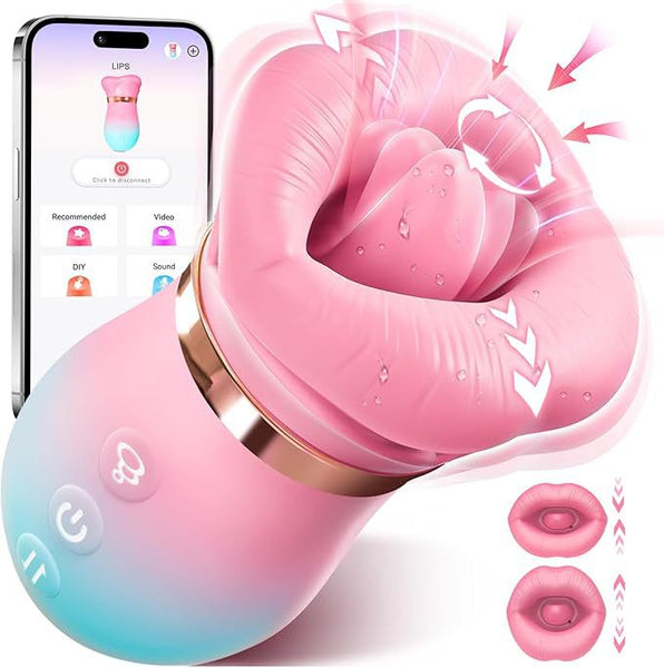 Pink Lips Vibrating Stimulator Dual Action Suction & Licking Massager For Women Massagers & Wands