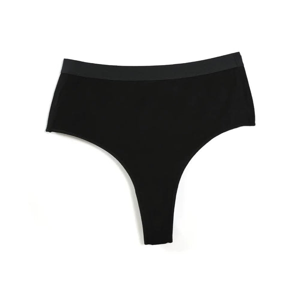 Elosung 3 Pcs Mint Green+Black+Violet High Waisted Solid Color Cotton Comfort Plus Size Tummy Control Thong Panties For Women Erotic Panties