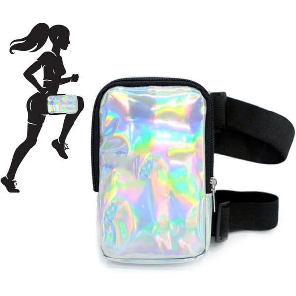 Silver Shiny Holographic Thigh Holster Bag Hands Free Festival Hiking Gear Women's Bags & Handbags
