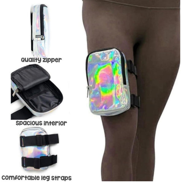 Silver Shiny Holographic Thigh Holster Bag Hands Free Festival Hiking Gear Women's Bags & Handbags