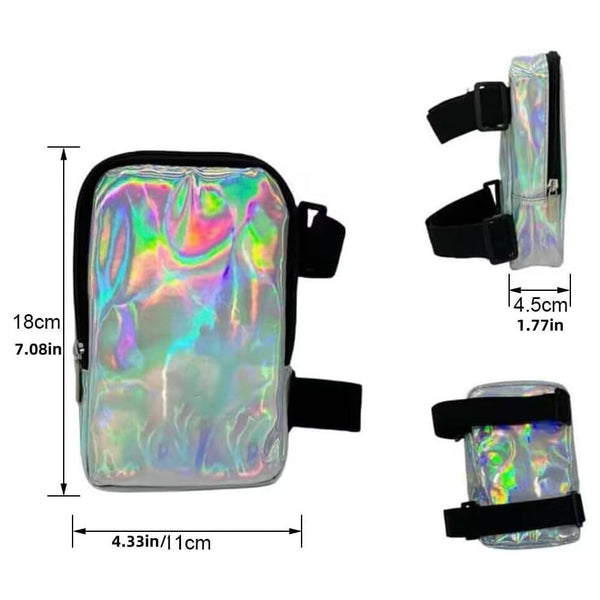 Silver Shiny Holographic Thigh Holster Bag Hands Free Festival Hiking Gear Women's Bags & Handbags