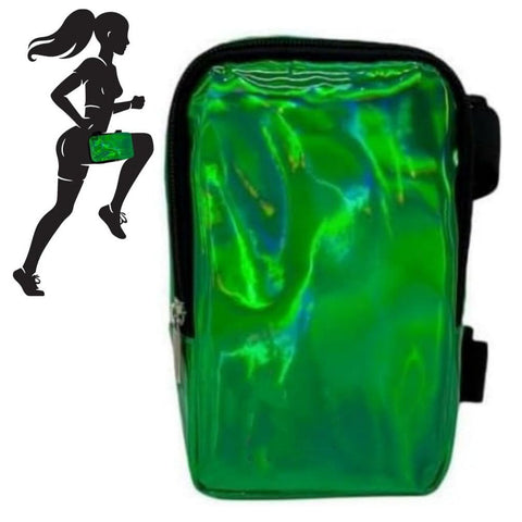 Green Shiny Holographic Thigh Holster Bag Hands Free Festival & Hiking Gears Holsters Belts & Pouches