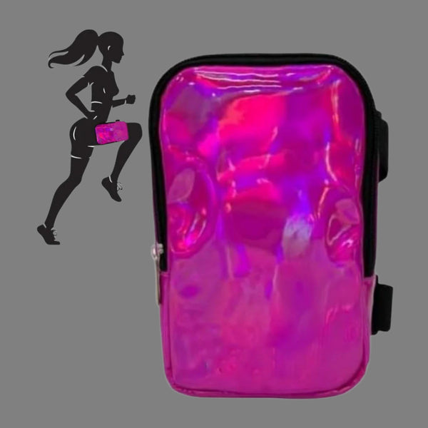 Pink Shiny Holographic Thigh Holster Bag Hands Free Festival & Hiking Gear Women's Bags & Handbags