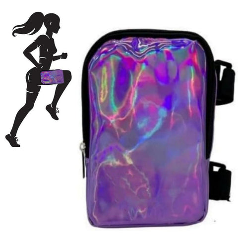 Purple Shiny Holographic Thigh Holster Bag Hands Free Festival & Hiking Gear Women's Bags & Handbags
