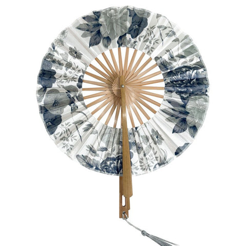 2 Pcs Floral Bamboo Folding Hand Fan Traditional Chinese Style Round Folding Design (Elegant Ink Flower) Hand Fans