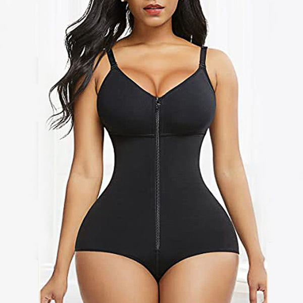 2Xl Black Women's Seamless Body Shaping Onesie With Zipper Abdomen Slimming And Hip Lifting Onesies