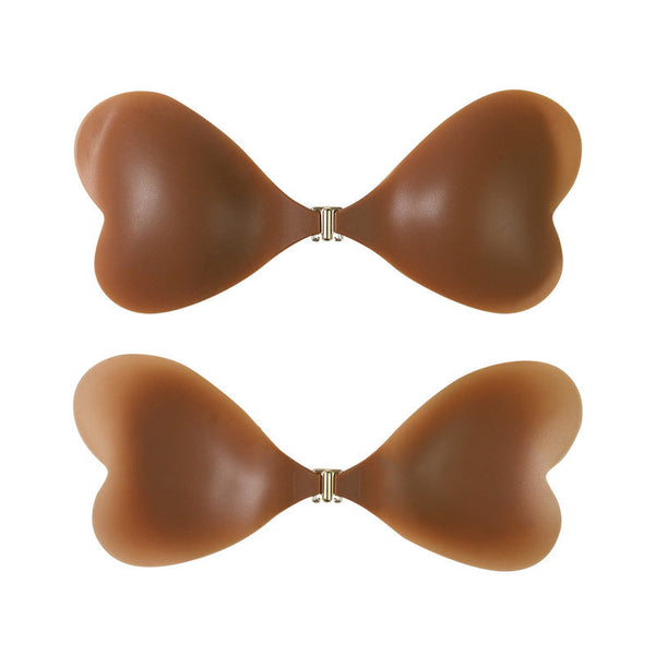 2 Pairs Of Heart Shaped Silicone Breast Stickers Invisible Push Up Bra Size M Cup Brown Skin Colour Bras