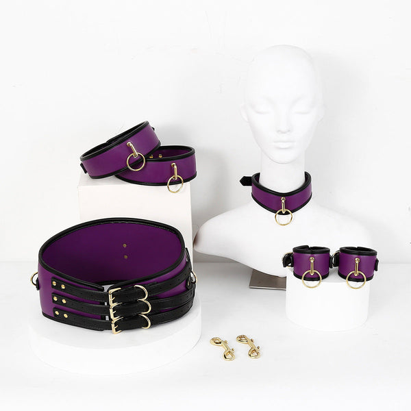 Pu Leather  Restraint Set Collar Waist Belt Hand & Leg Cuffs With Connectors(Red) Cuffs & Shackles