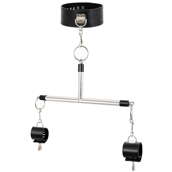 Pu Leather Collar & Locking Handcuff Spreader Bar Set Adult Novelty Restraint(Black) Spreader Bars