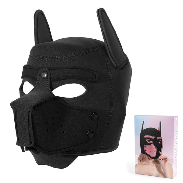 Playful Puppy Hood Mask Soft Neoprene Full Head Cosplay Sm Accessory Black Masks