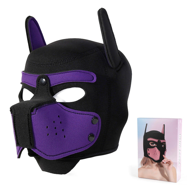 Playful Puppy Hood Mask Soft Neoprene Full Head Cosplay Sm Accessory Purple Masks