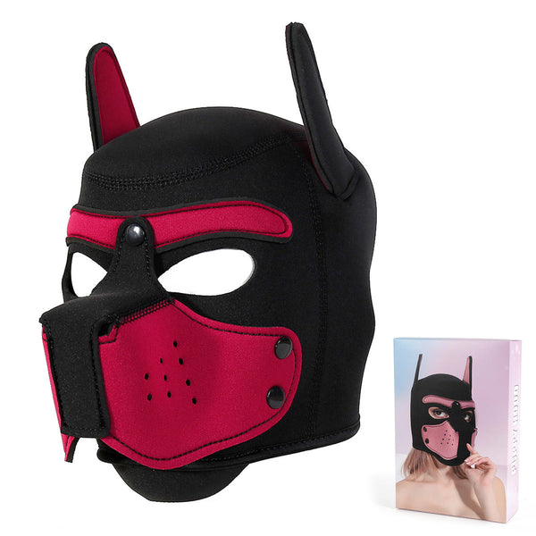 Playful Puppy Hood Mask Soft Neoprene Full Head Cosplay Sm Accessory Red Masks