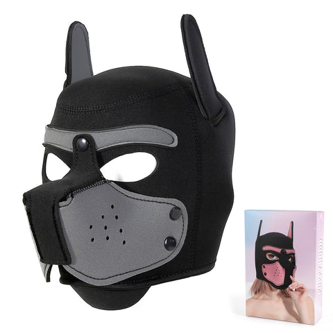 Playful Puppy Hood Mask Soft Neoprene Full Head Cosplay Sm Accessory Gray Masks