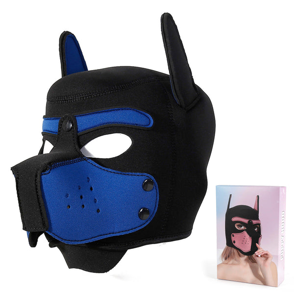 Playful Puppy Hood Mask Soft Neoprene Full Head Cosplay Sm Accessory Blue Masks