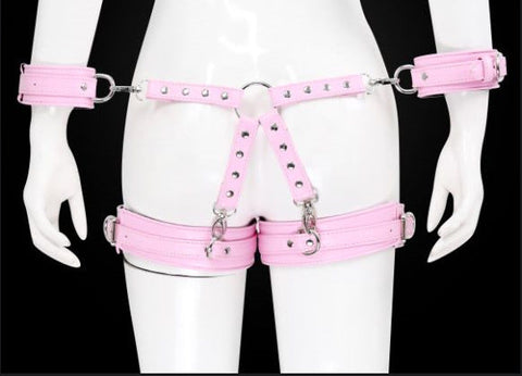 Adjustable Pu Leather X Harness Restraint Set With Cuffs Playful  Accessory Pink Restraint Kits & Sets
