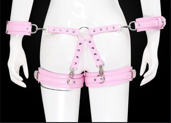 Pu Leather X Harness Restraint Set With Cuffs Playful  Accessory Pink Restraint Kits & Sets