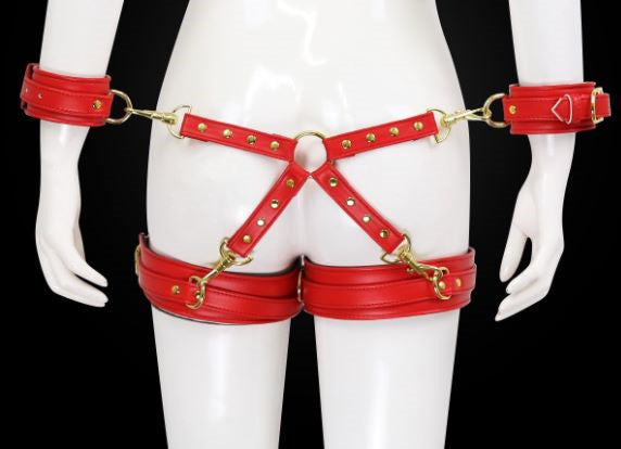 Pu Leather X Harness Restraint Set With Cuffs Playful  Accessory Red Restraint Kits & Sets