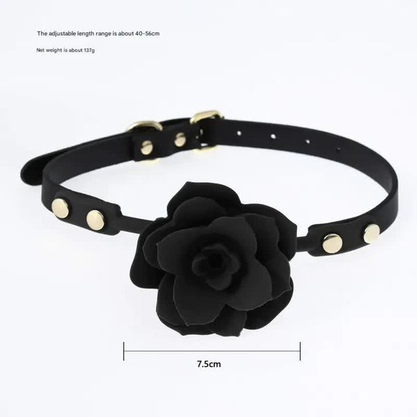 Silicone Rose Ball Gag With Adjustable Pu Leather Strap Playful Adult Novelty(Black) Gags