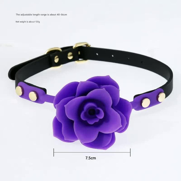 Silicone Rose Ball Gag With Adjustable Pu Leather Strap Playful Adult Novelty(Purple) Gags