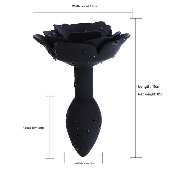Elegant Rose Silicone Anal Plug Smooth Tapered Design For Comfortable Play(Black) Non Vibrating Butt Plugs