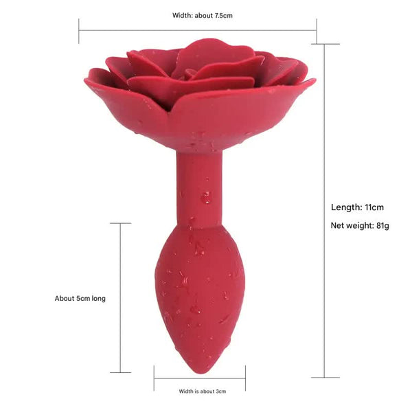 Elegant Rose Silicone Anal Plug Smooth Tapered Design For Comfortable Play(Dark Red) Non Vibrating Butt Plugs