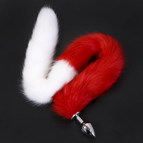 Extra Long Faux Fur Tail With Metal Anal Plug Playful Cosplay & Adult Novelty Accessory(White And Red Large) Butt Plug Tails