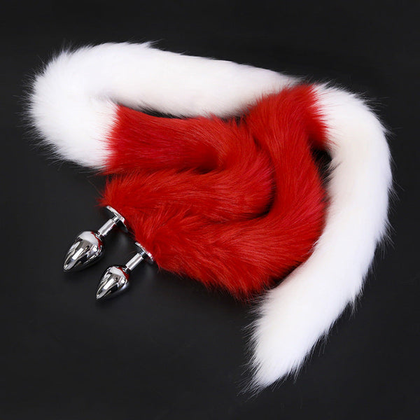 Extra Long Faux Fur Tail With Metal Anal Plug Playful Cosplay & Adult Novelty Accessory(White And Red Large) Butt Plug Tails