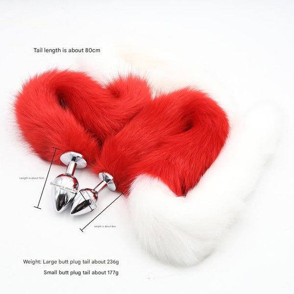 Extra Long Faux Fur Tail With Metal Anal Plug Playful Cosplay & Adult Novelty Accessory(White And Red Large) Butt Plug Tails