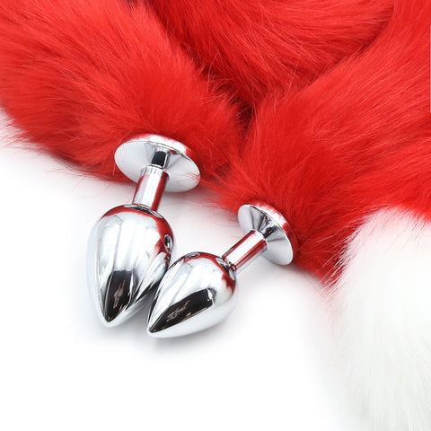 Extra Long Faux Fur Tail With Metal Anal Plug Playful Cosplay & Adult Novelty Accessory(White And Red Small) Butt Plug Tails