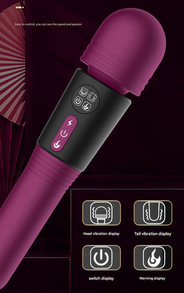 (Purple) Powerful Dual Stimulation Wand  Heated Tip Multi Mode Lcd Display Massagers & Wands
