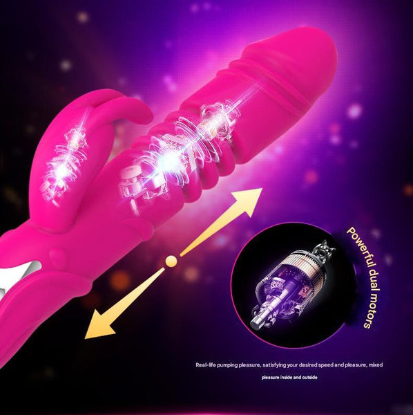 (Rose Red)Ultimate G Spot & Clitoral Rabbit  Telescopic Heated Rotating G Spot s