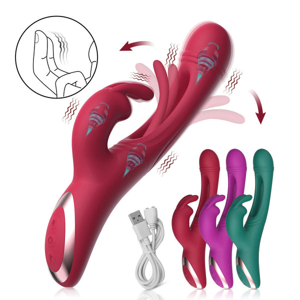 Red Dual Action Rabbit  G Spot Massager & Flickering Clitoral Tongue 12 Intense Modes Usb Rechargeable Silicone G Spot s
