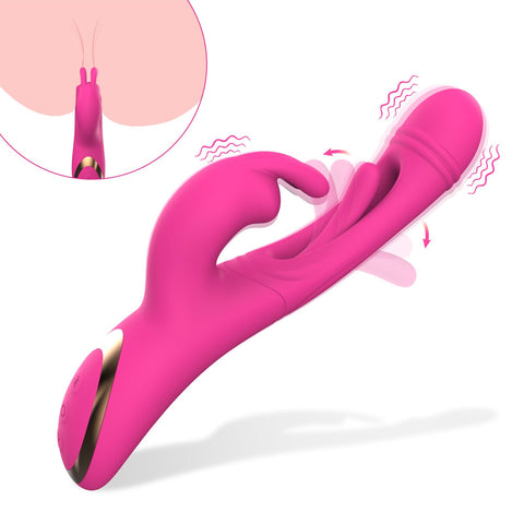 Pink Sensual Dual Action Rabbit  G Spot Massager & Flickering Clitoral Tongue 12 Intense Modes, Usb Rechargeable Silicone G Spot s