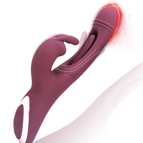 Deep Red Dual Action Rabbit  G Spot Massager & Flickering Clitoral Tongue 12 Intense Modes Usb Rechargeable Silicone G Spot s