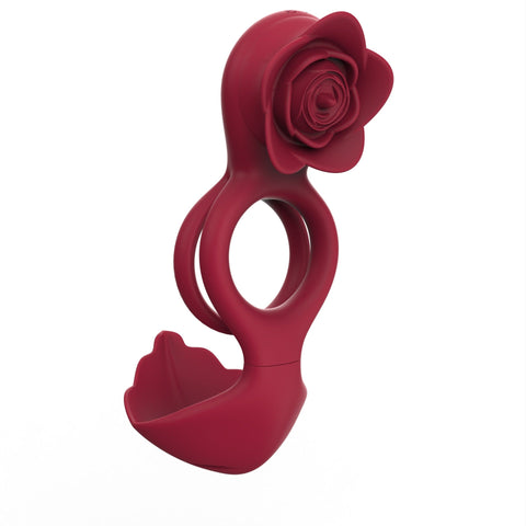 Red Romantic Rose Dual Motor Vibrating Couples Pleasure Ring Rechargeable Silicone Enhancer  Rings