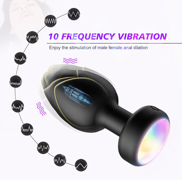 Black Luminous Led Vibrating Anal Plug With Wireless Remote 10 Speeds 7 Light Modes Waterproof Silicone Vibrating Butt Plugs