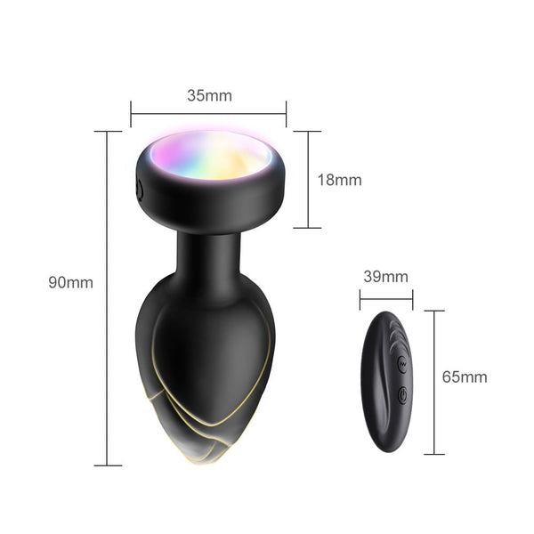 Black Luminous Led Vibrating Anal Plug With Wireless Remote 10 Speeds 7 Light Modes Waterproof Silicone Vibrating Butt Plugs