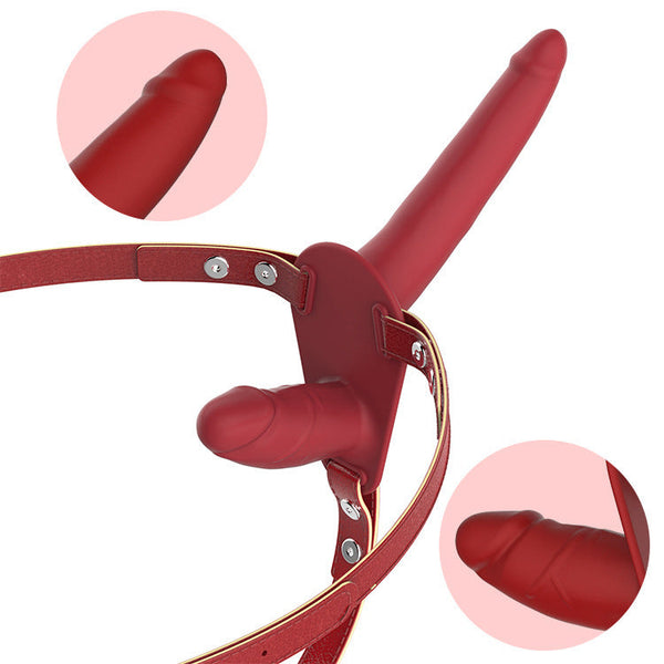 Red Versatile Unisex Dual Ended Silicone Strap On Dildo With Adjustable Leather Harness For Couples & Solo Play Strap Ons