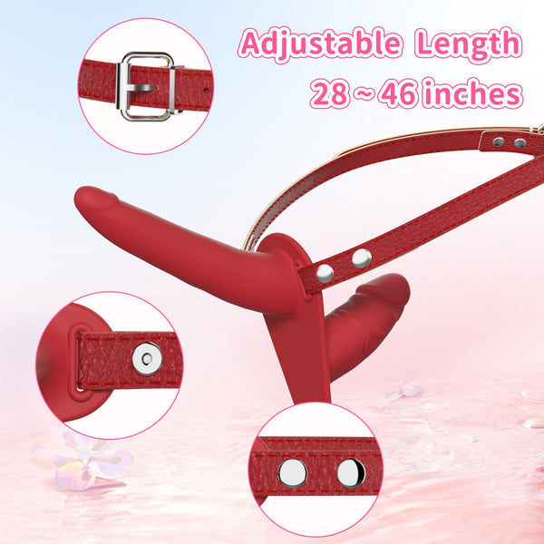 Red Versatile Unisex Dual Ended Silicone Strap On Dildo With Adjustable Leather Harness For Couples & Solo Play Strap Ons