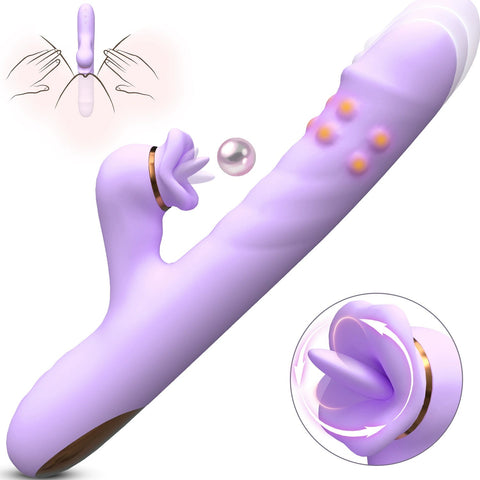 Purple Women's Vibrating Wand With Tongue Licking And Rotating Beads Telescopic Adult Pleasure Device (23.5 X 3.5Cm 310G) Classic s