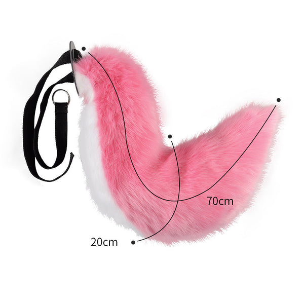 Pink Plush Faux Fur Fox Ears Headband And Tail Set Realistic Animal Costume For Cosplay & Parties Women's Costumes