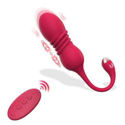 Red Thrustwave Remote Control Vibrating & Telescopic Pleasure Egg 12 Vibe 3 Modes Wearable Fun Vibrating Eggs
