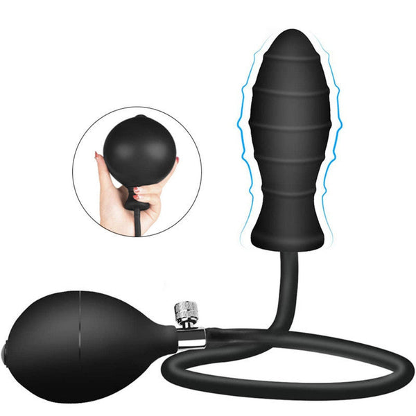 Black Threaded Inflatable Butt Plug Large Silicone Dilator Non Vibrating Butt Plugs