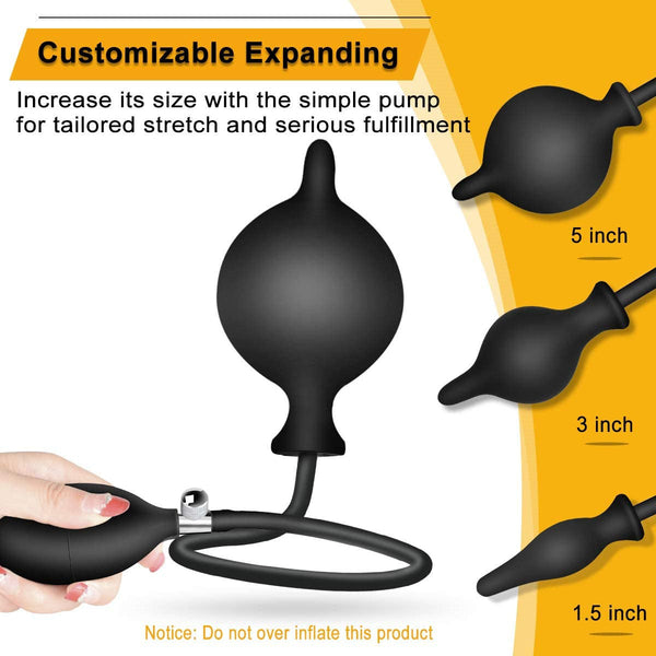 Black Threaded Inflatable Butt Plug Large Silicone Dilator Non Vibrating Butt Plugs